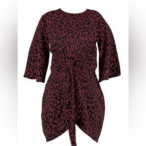 PLUS LEOPARD KIMONO TIE WAIST WRAP DRESS